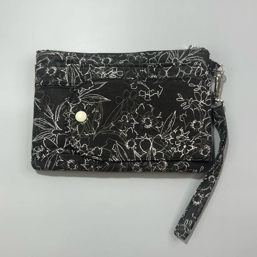 Floral White on Black Wristlet Purse Handmade - Picture 3 of 9